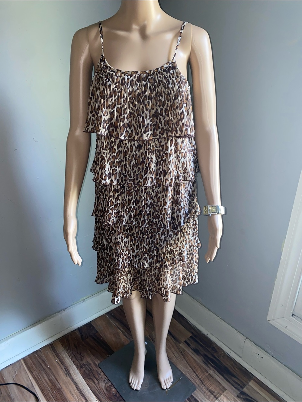 Justice Brown Leopard Print Backless Tiered Dress